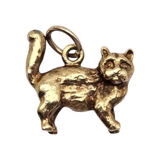 9ct 375 Yellow Gold Cat Charm 1978 L 1.3 cm 3.0 g.