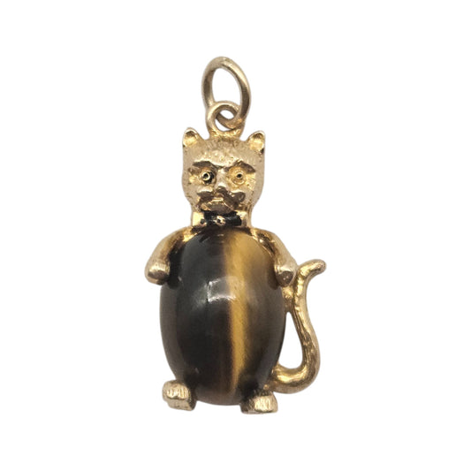9ct 375 Yellow Gold Cat Charm With Cat's Eye c.1968 L 2.2 cm 4.1 g.