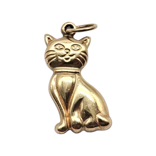 9ct Yellow Gold Seated Cat Charm L 1.4 cm 0.5 g.