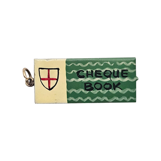 9ct 375 Yellow Gold & Enamel Cheque Book Opening Charm 1960 L 2.4 cm 2.9 g.