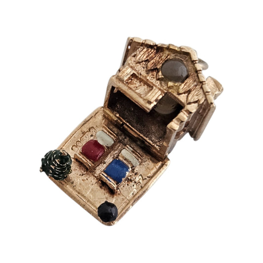 9ct 375 Yellow Gold Christmas Chalet Opening Stanhope Charm 1966 3.5 g.