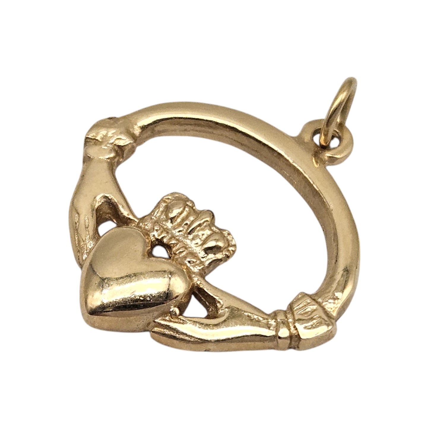 Irish 9ct 375 Yellow Gold Claddagh Charm c.1976 L 1.8 cm 1.9 g.