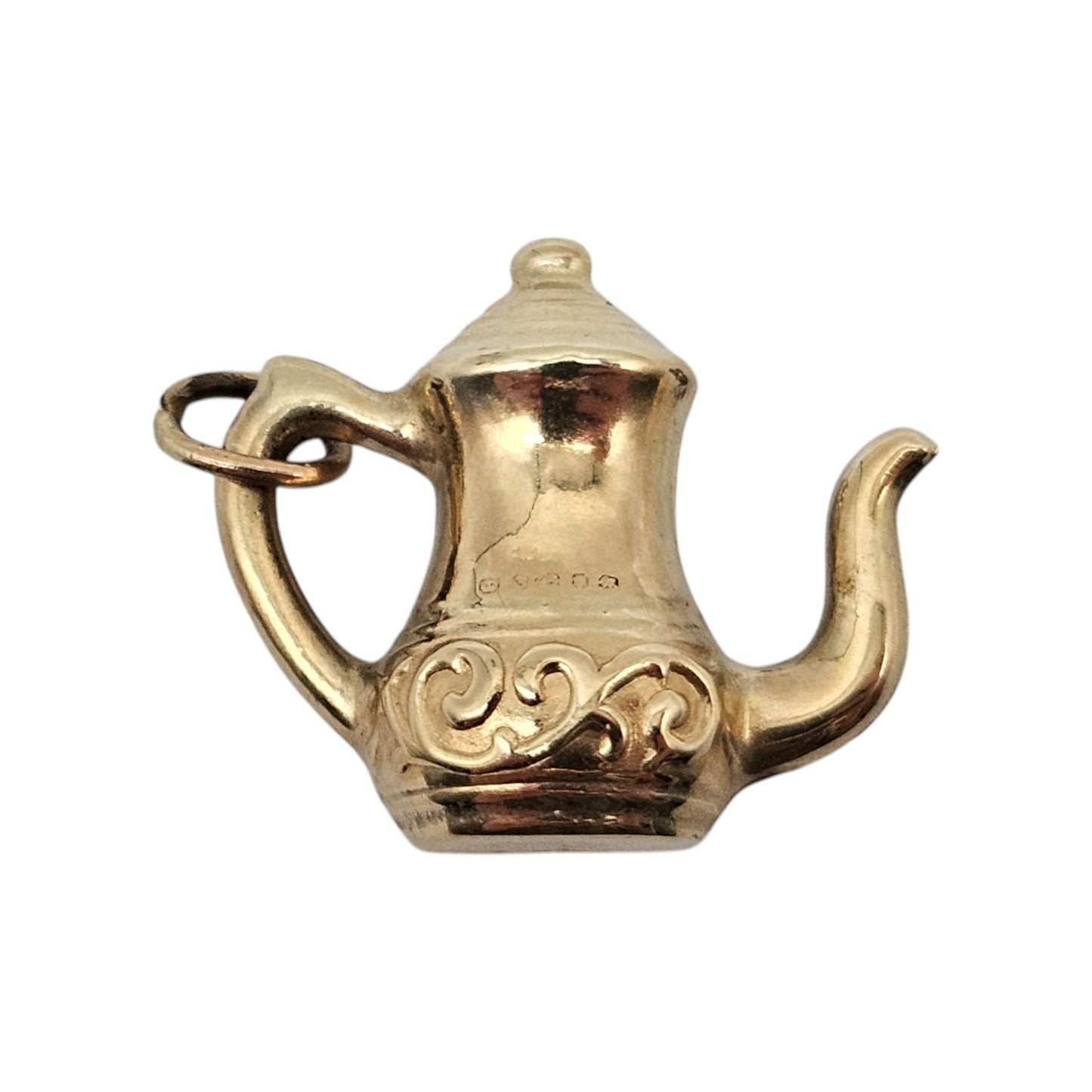 9ct 375 Yellow Gold Coffee Pot Charm c.1980's L 1.6 cm 1.4 g.
