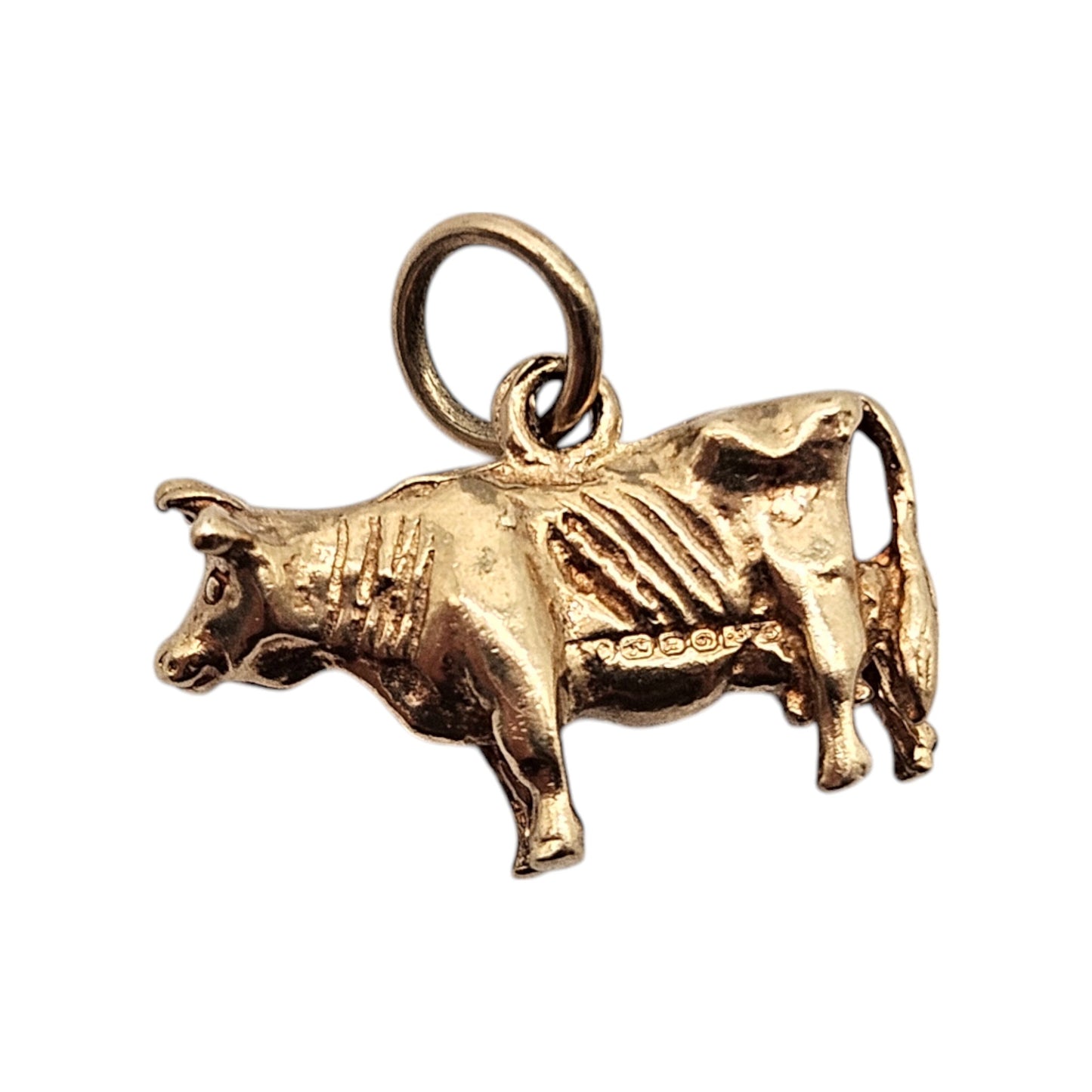 Irish 9ct 375 Yellow Gold Cow Charm 1978 L 1.8 cm 3.3 g.