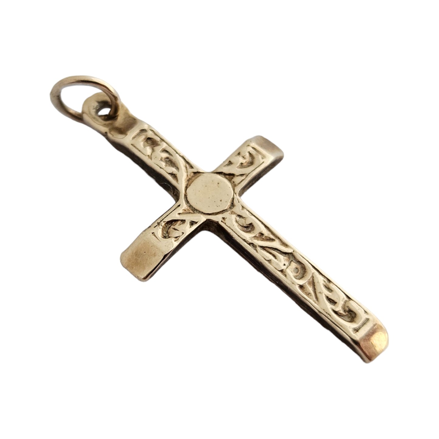 9ct 375 Yellow Gold Cross Charm 1996 L 2.3 cm 1.6 g