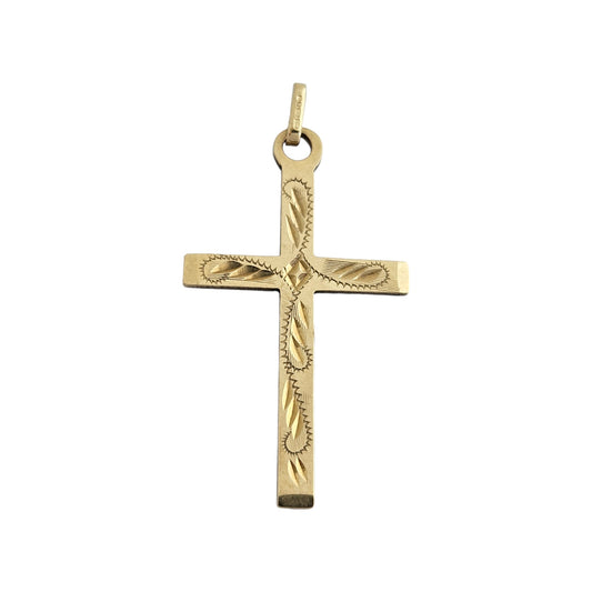9ct 375 Yellow Gold Engraved Cross Pendant L 3.4 cm 1.7 g