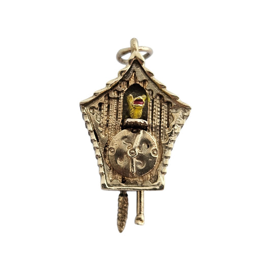 9ct 375 Yellow Gold Cuckoo Clock Articulated Charm 1972 L 2.5 cm 5.2 g