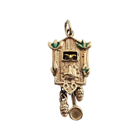 9ct 375 Yellow Gold Cuckoo Clock Articulated Charm 1958 L 2.3 cm 3.6 g