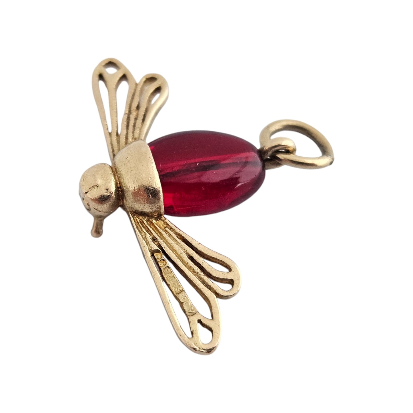 9ct 375 Yellow Gold Dragonfly Insect Charm 1962 L 1.5 cm 2.1 g