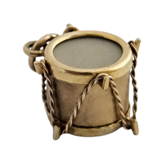 9ct 375 Yellow Gold Drum Charm 1970 L 9 mm 1.3 g.