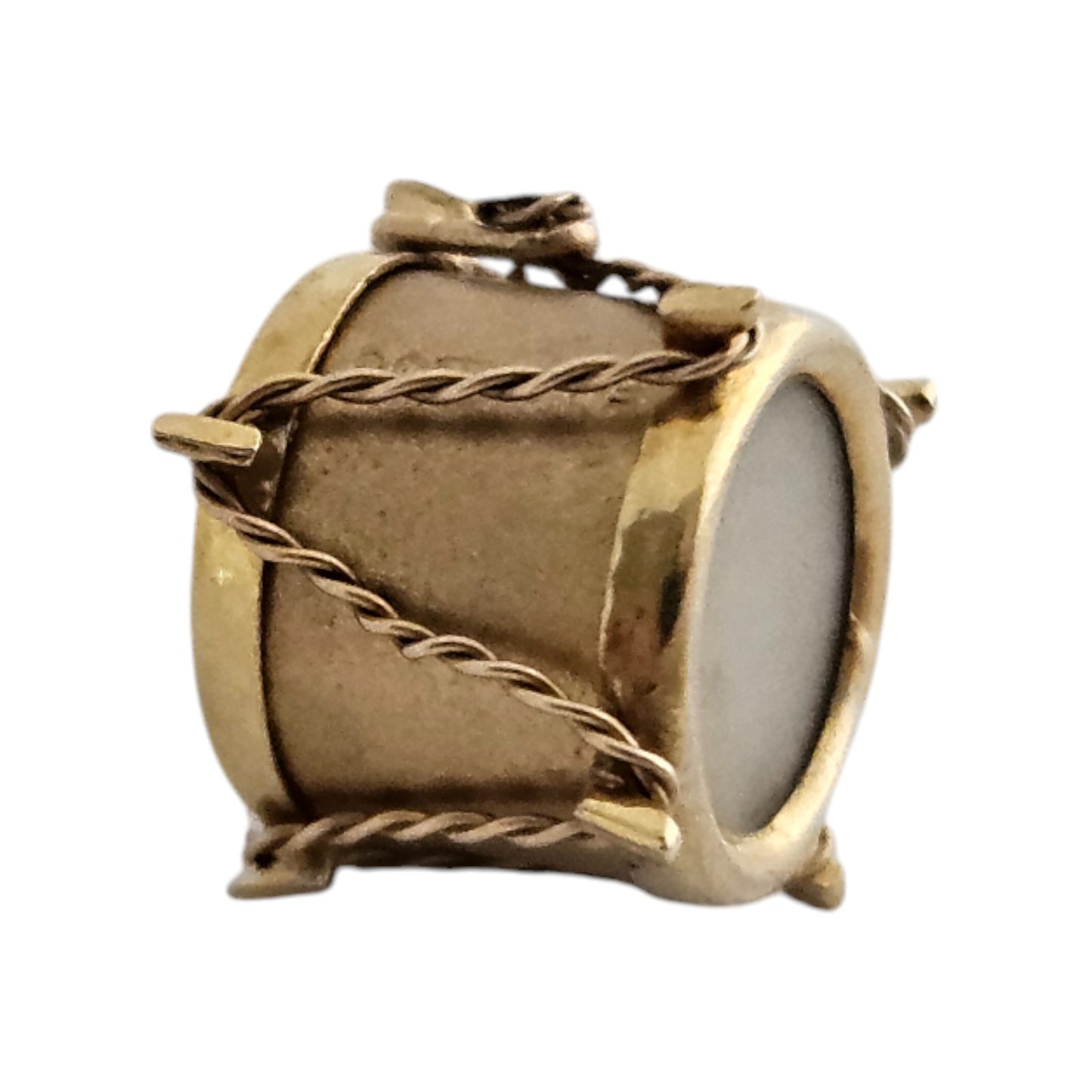 9ct 375 Yellow Gold Drum Charm 1970 L 9 mm 1.3 g.