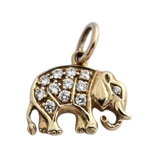 9ct 375 Yellow Gold Elephant Charm with White Stones L 1.4 cm 1.4 g.