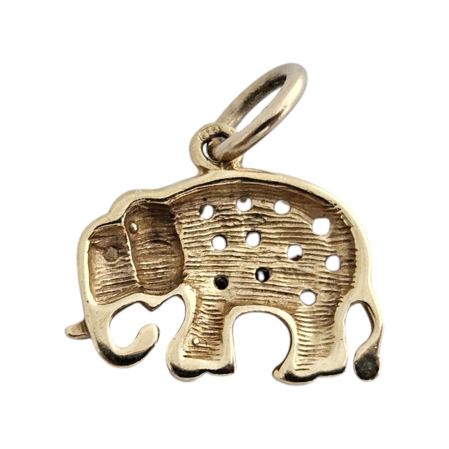 9ct 375 Yellow Gold Elephant Charm with White Stones L 1.4 cm 1.4 g.
