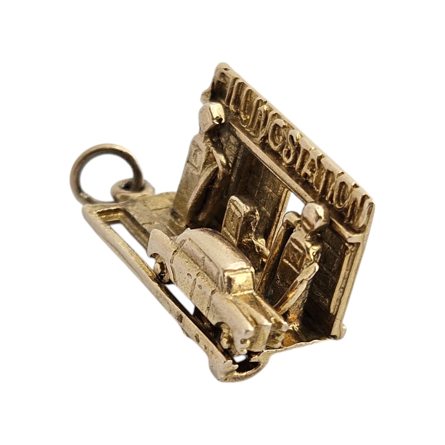 Unusual 9ct 375 Yellow Gold Filling Station Articulated Charm c.1960's L 1.7 cm 4.4 g