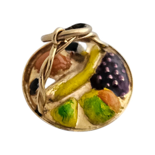 9ct 375 Yellow Gold Fruit Basket Charm 1970 L 1.1 cm 0.8 g.