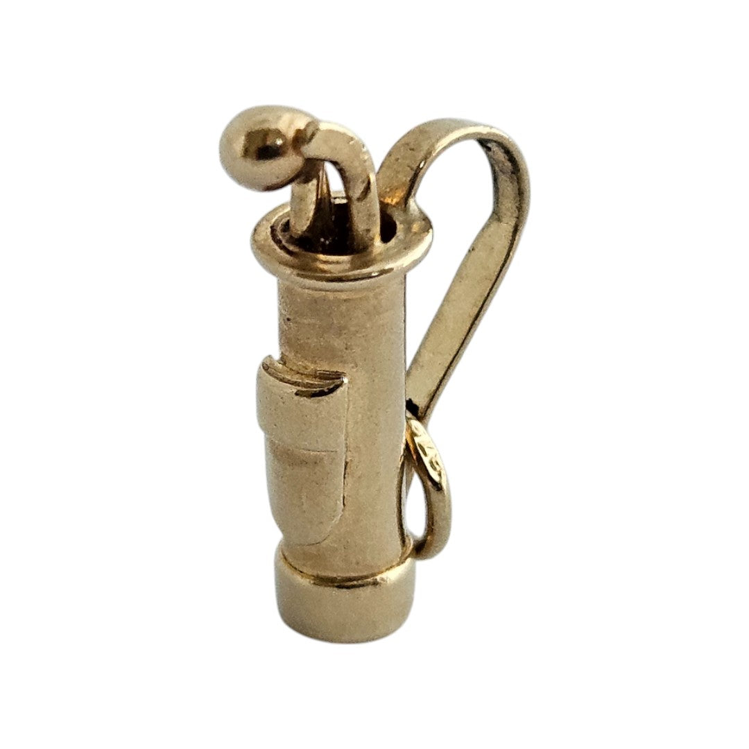 9ct 375 Yellow Gold Golf Bag Charm 1959 L 1.5 cm 1.1 g.