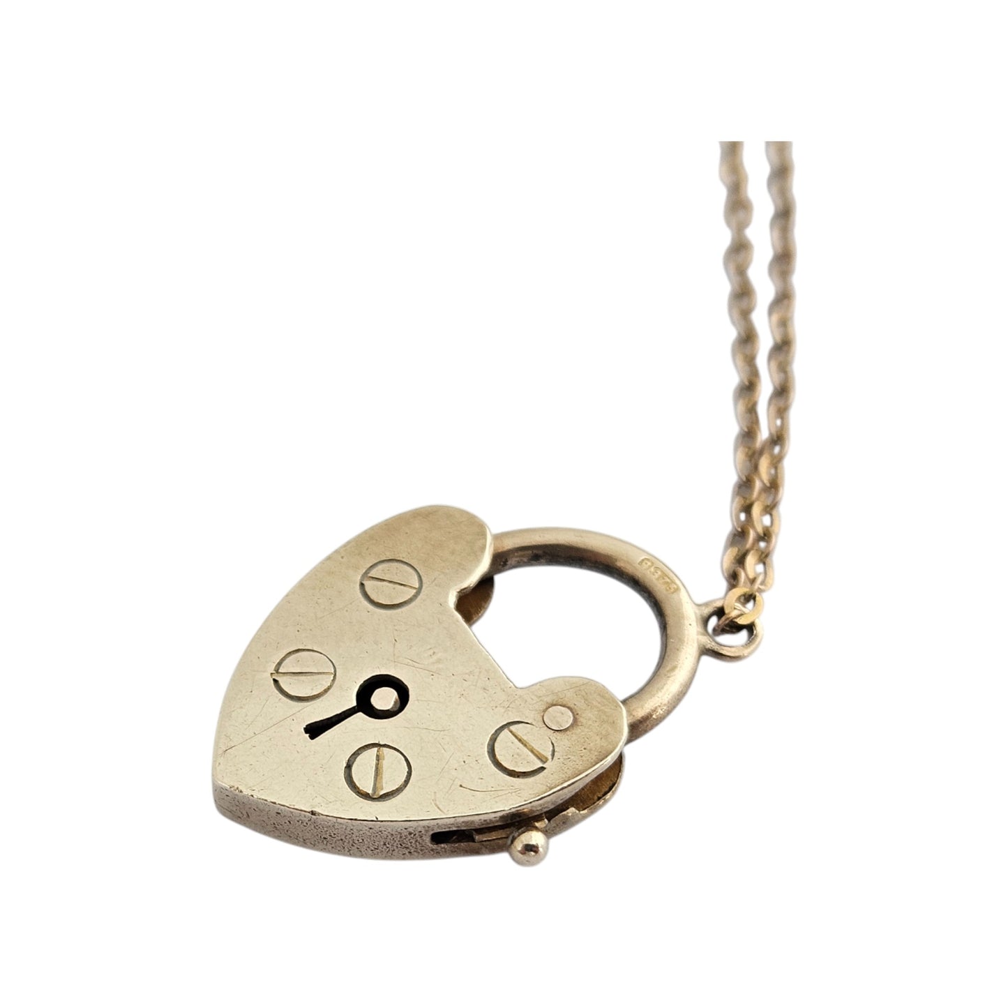 Unusual 9ct 375 Yellow Gold Heart Shaped Padlock Clasp 1957 L 2.0 cm 2.5 g