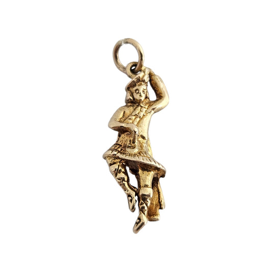 Scottish 9ct 375 Yellow Gold Highland Dancer Charm c.1960's L 2.2 cm 2.6 g.