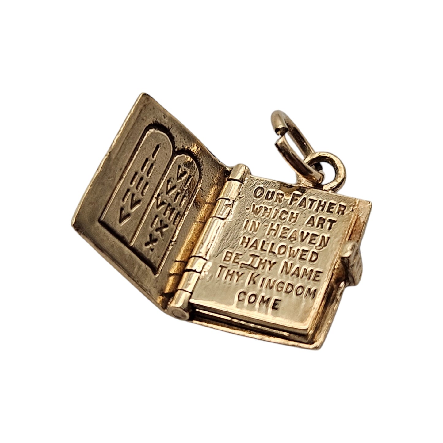 9ct 375 Yellow Gold Holy Bible Opening Charm 1969 L 1.2 cm 3.1 g.