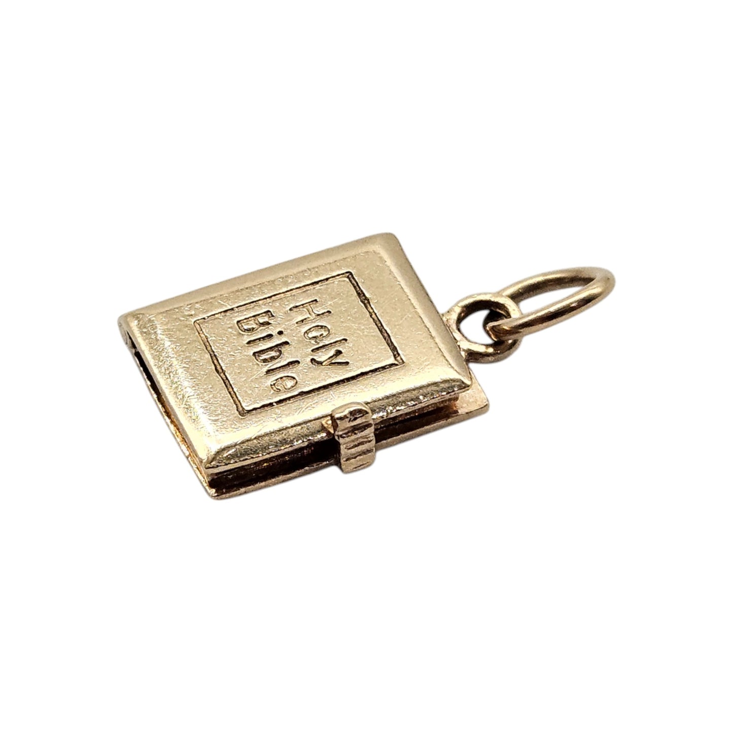 9ct 375 Yellow Gold Holy Bible Opening Charm 1969 L 1.2 cm 3.1 g.