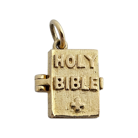 9ct 375 Yellow Gold Holy Bible Opening Charm 1978 L 1.3 cm 3.0 g.