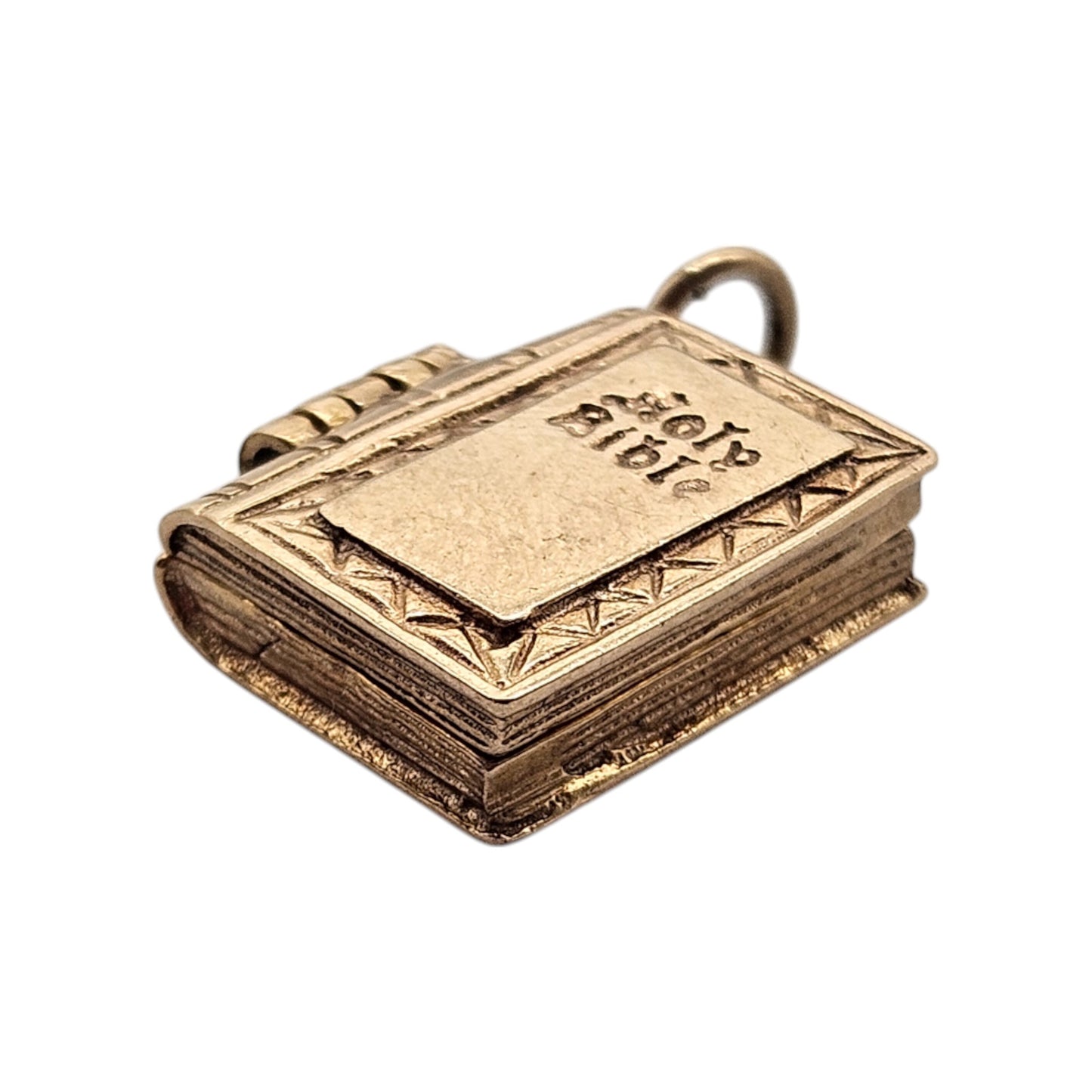 9ct 375 Yellow Gold Hoy Bible Opening Charm 1977 L 1.4 cm 3.7 g.