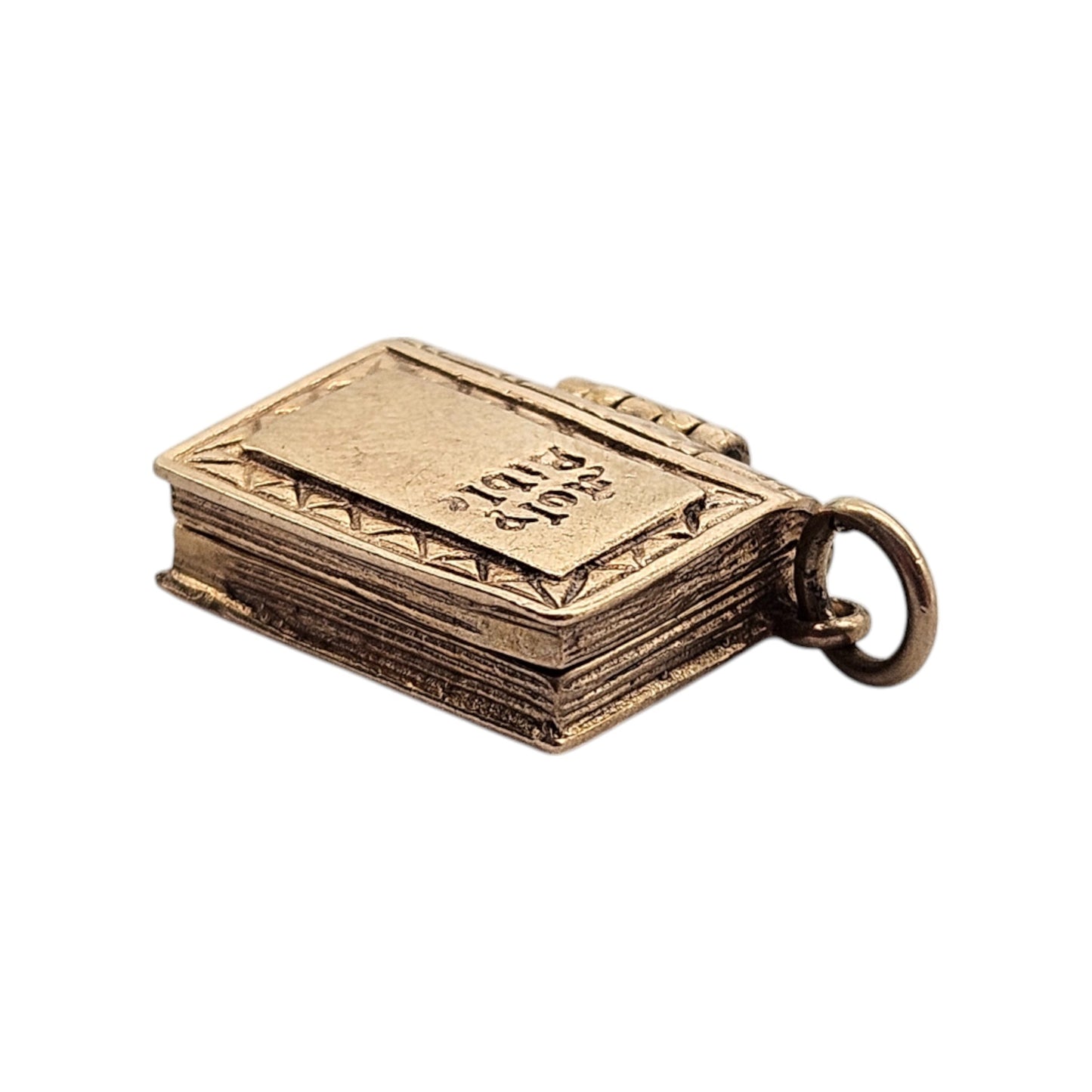 9ct 375 Yellow Gold Hoy Bible Opening Charm 1977 L 1.4 cm 3.7 g.