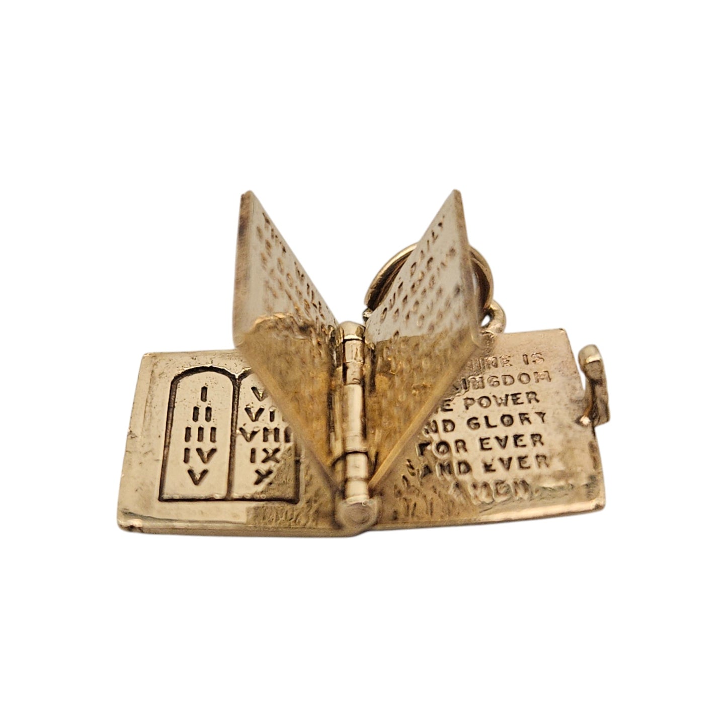 9ct 375 Yellow Gold Holy Bible Opening Charm 1969 L 1.2 cm 3.1 g.
