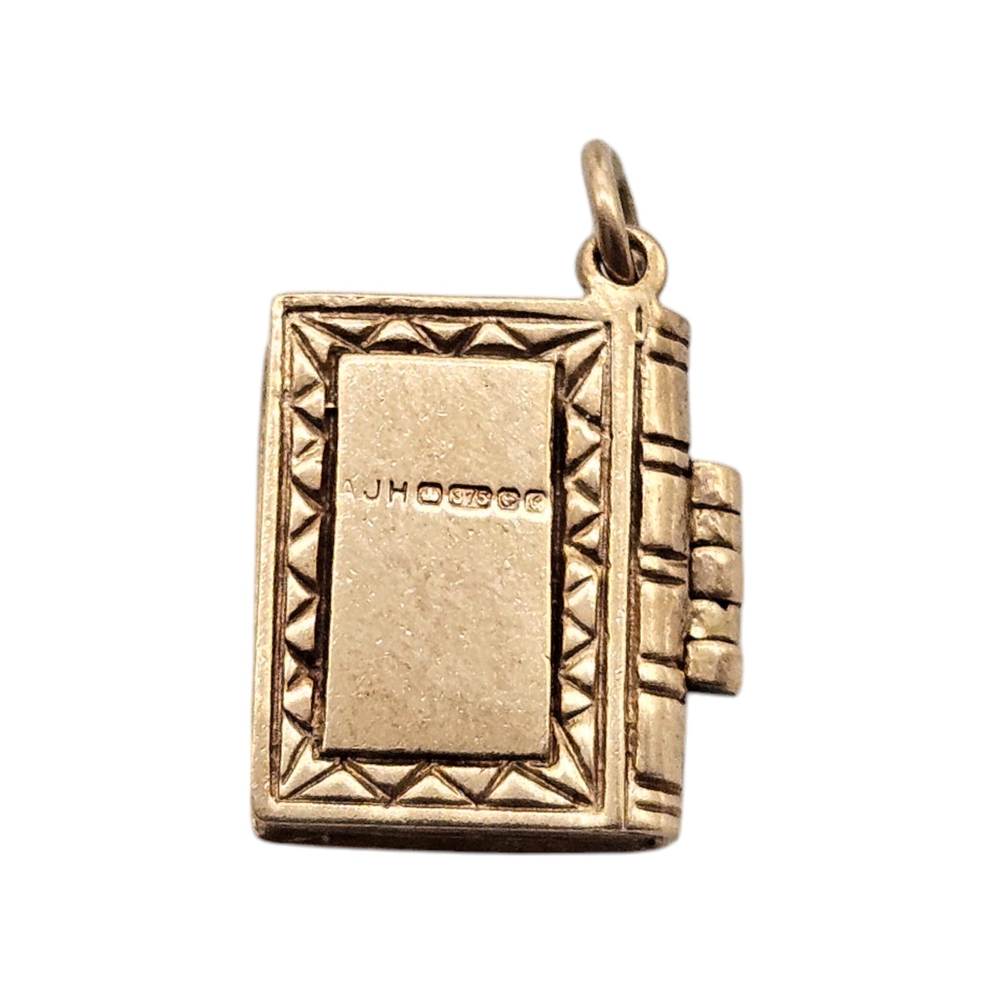 9ct 375 Yellow Gold Hoy Bible Opening Charm 1977 L 1.4 cm 3.7 g.
