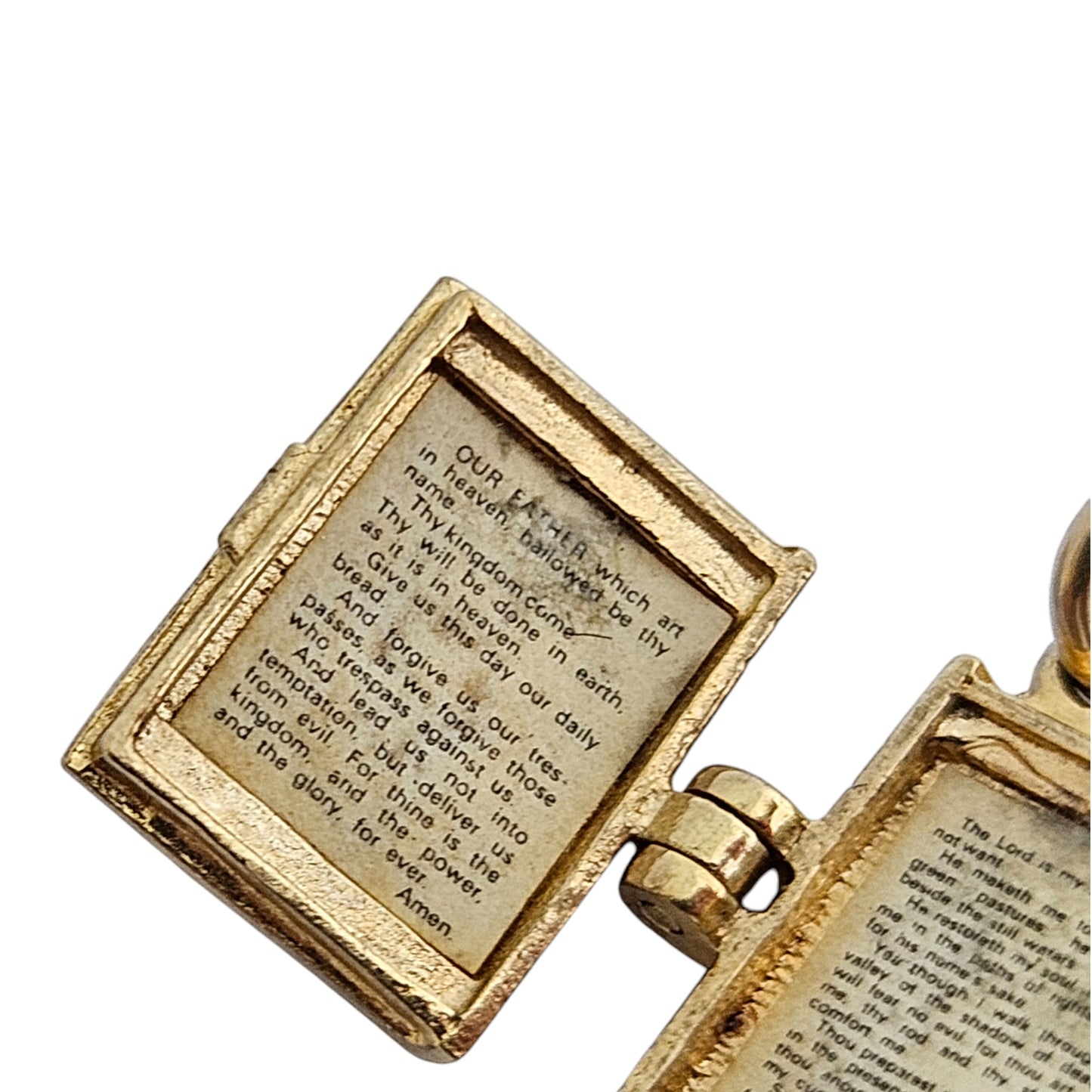 9ct 375 Yellow Gold Holy Bible Opening Charm 1978 L 1.3 cm 3.0 g.