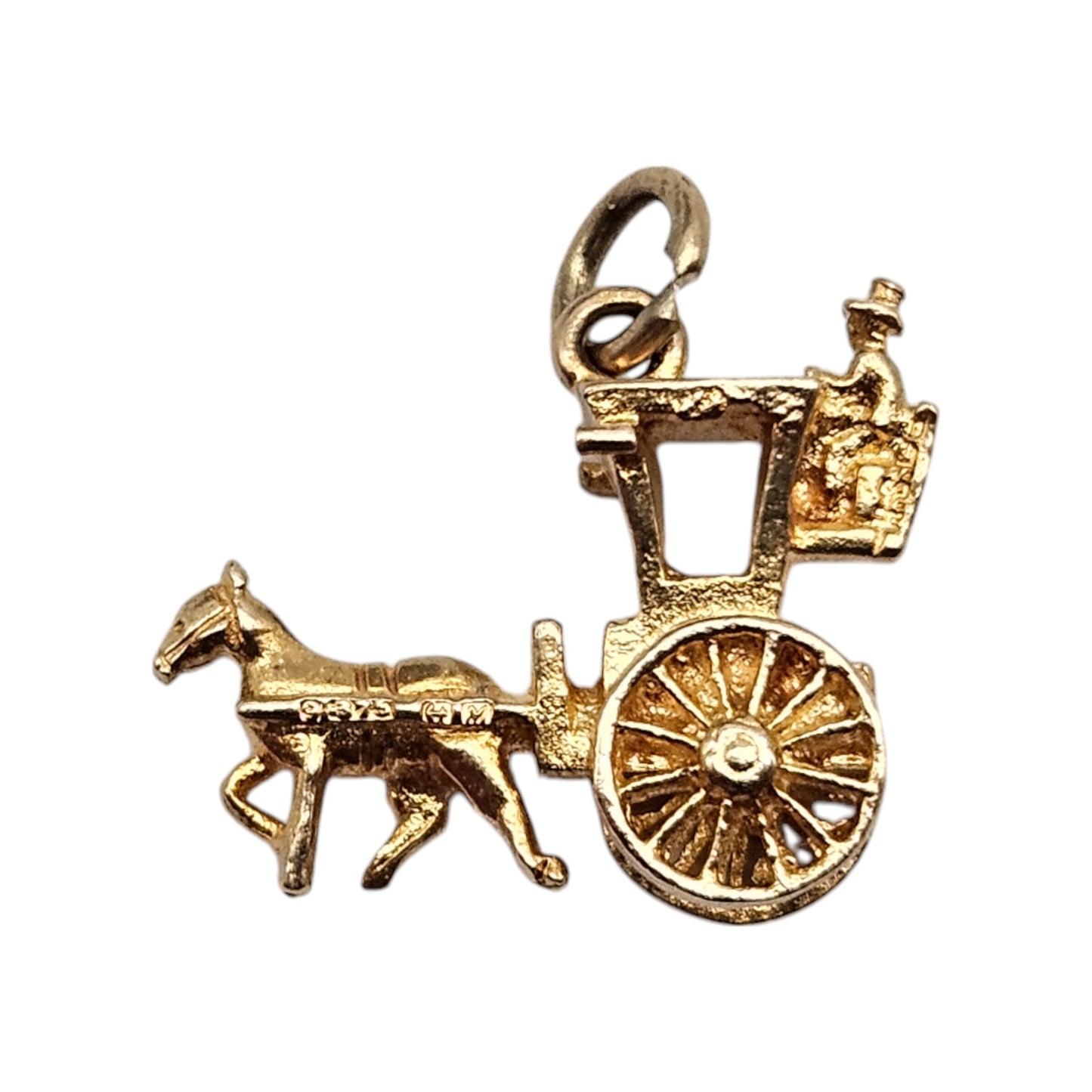 9ct 375 Yellow Gold Horse Carriage Charm 1961 L 1.5 cm 1.9 g.