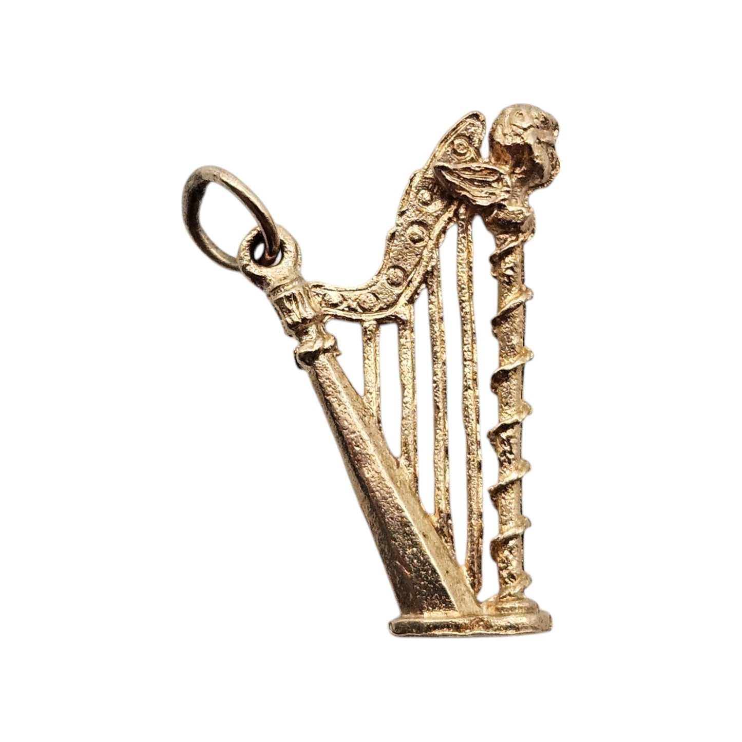 9ct 375 Yellow Gold Irish Harp Charm Pendant 1973 L 2.4 cm 2.3 g.