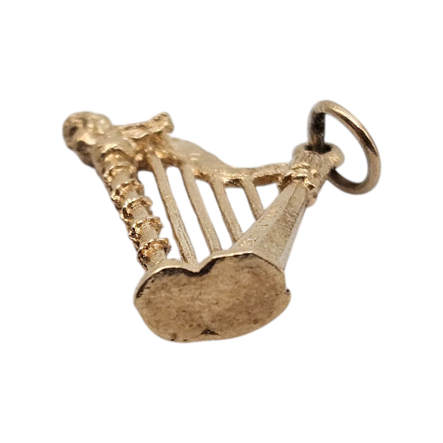 9ct 375 Yellow Gold Irish Harp Charm Pendant 1973 L 2.4 cm 2.3 g.
