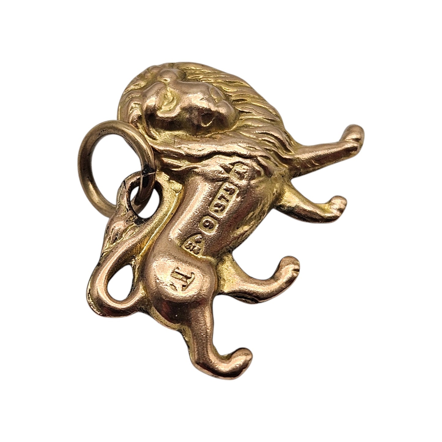Antique 9ct 375 Yellow Gold Lion Charm 1901 L 1.8 cm 1.0 g.