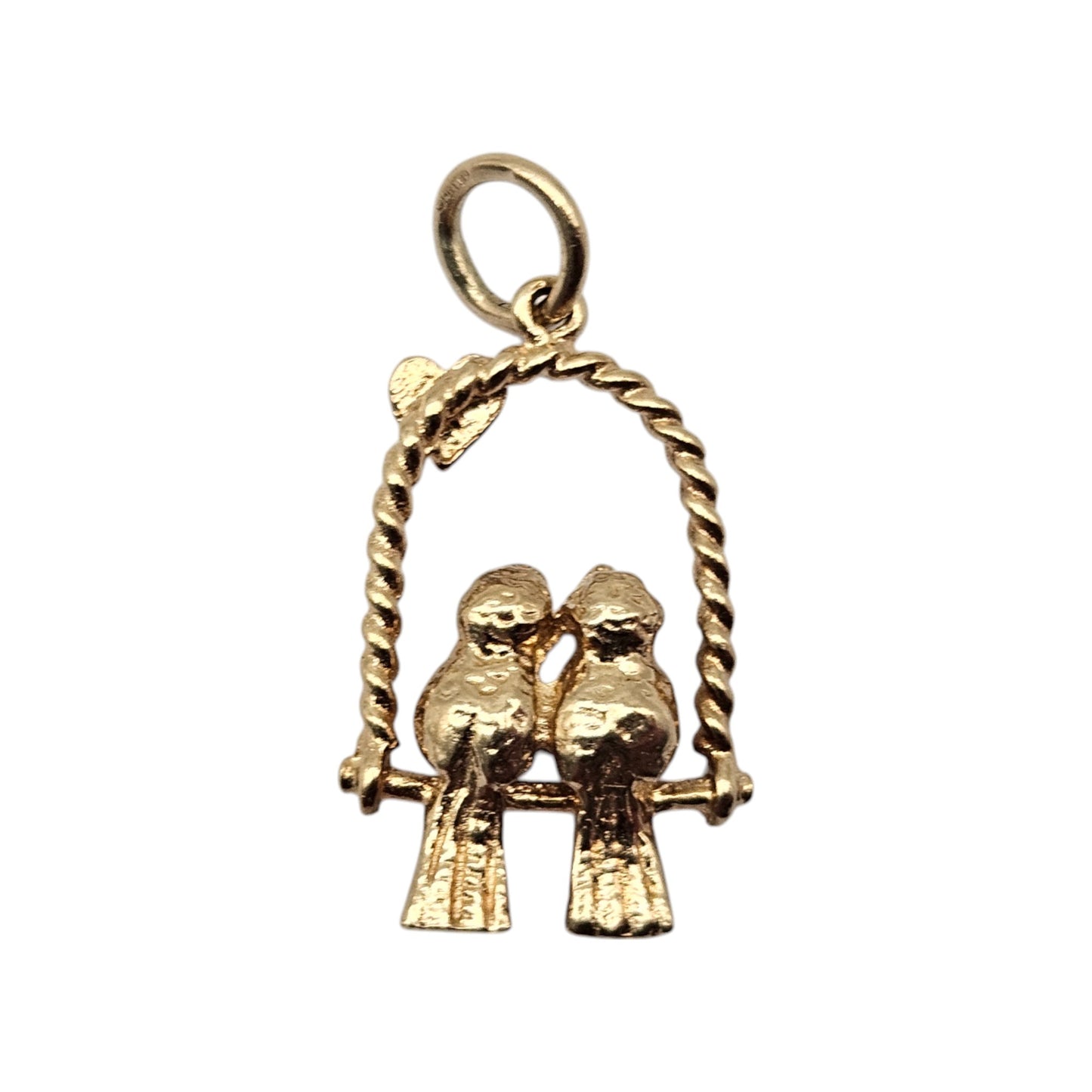 9ct 375 Yellow Gold Birds on Swing Sweetheart Charm L 1.6 cm 1.7 g.