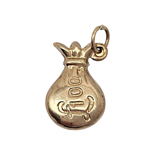 9ct 375 Yellow Gold £100 Money Bag Charm 1958 L 1.4 cm 0.6 g.