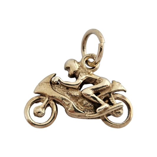 9ct 375 Yellow Gold Motorcyclist Charm L 1.8 cm 2.2 g.