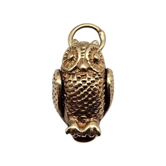 9ct 375 Yellow Gold Owl Articulated Charm c.1980's L 1.2 cm 1.6 g.