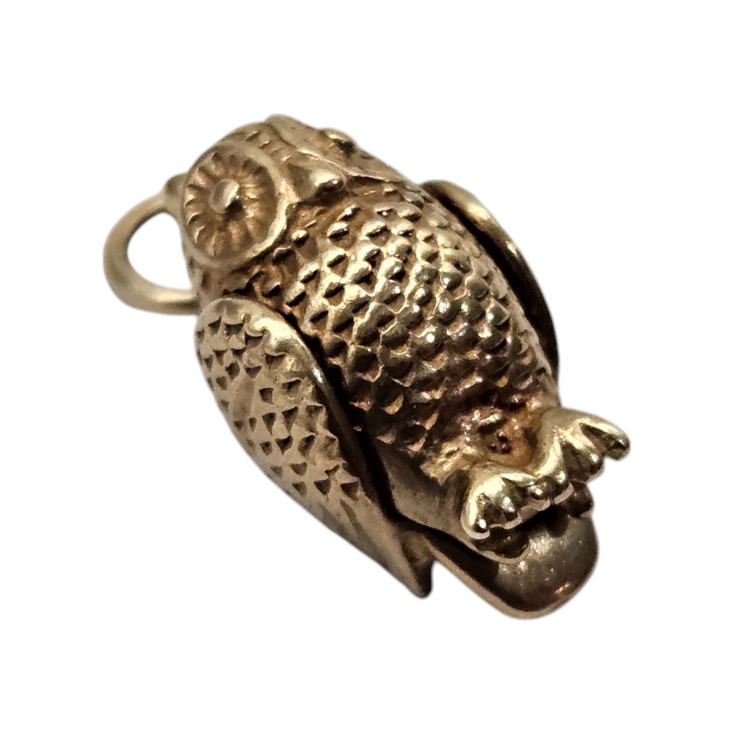 9ct 375 Yellow Gold Owl Articulated Charm c.1980's L 1.2 cm 1.6 g.