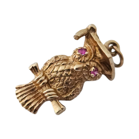 9ct 375 yellow gold Owl Charm with red eyes