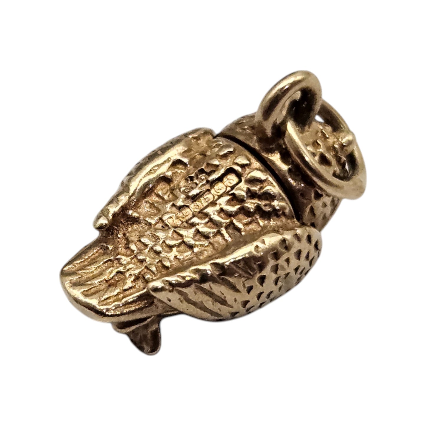 9ct 375 Yellow Gold Owl Articulated Charm c.1980's L 1.2 cm 1.6 g.