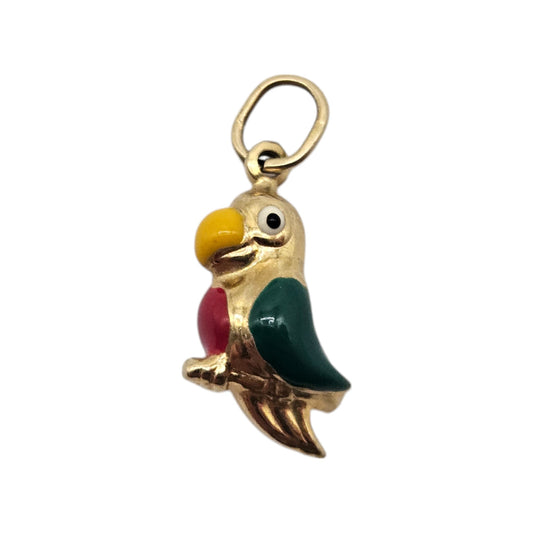 Pretty 9ct 375 Yellow Gold & Enamel Parrot Charm L 1.4 cm 0.8 g.