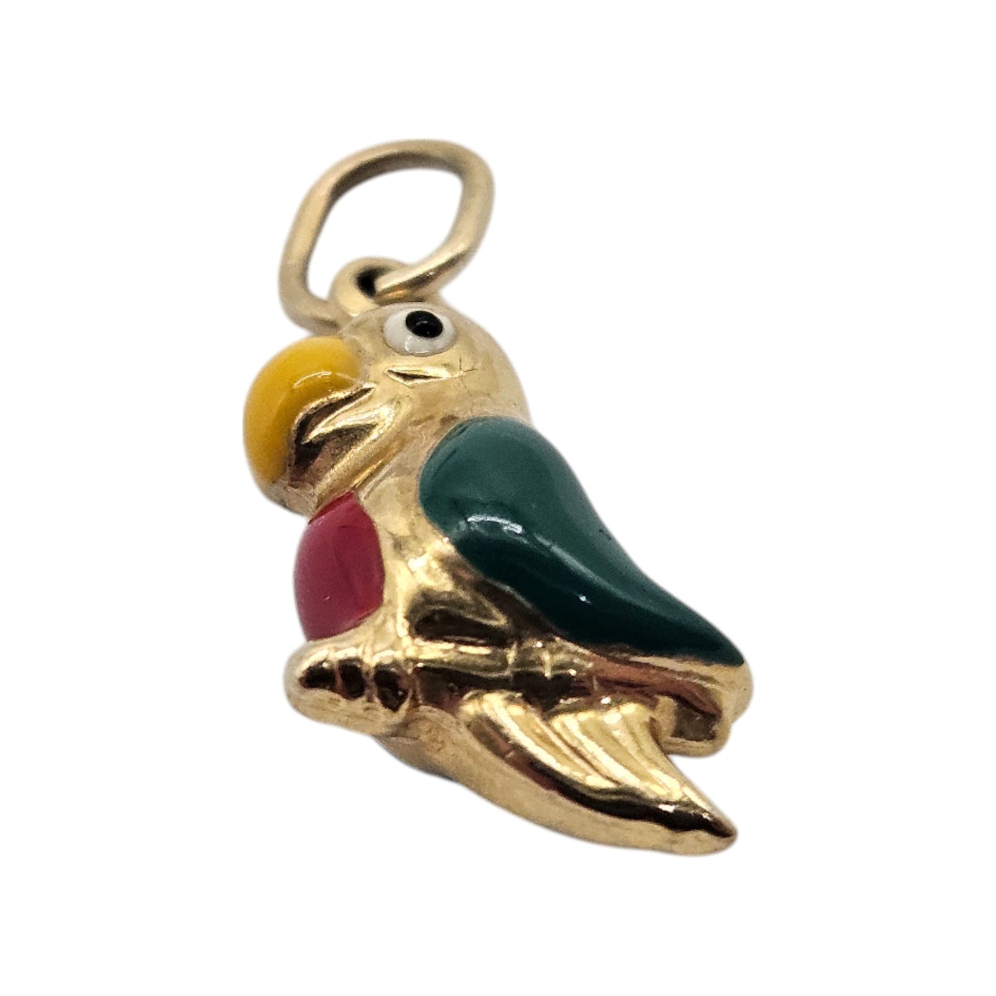 Pretty 9ct 375 Yellow Gold & Enamel Parrot Charm L 1.4 cm 0.8 g.