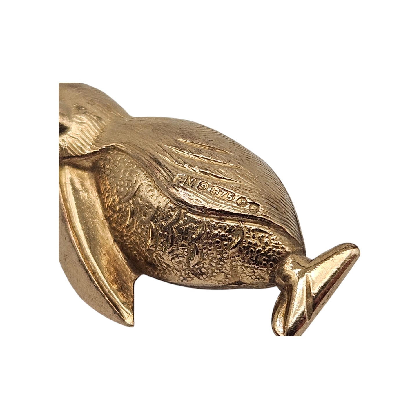 9ct 375 Yellow Gold Pelican Charm 1970 L 2.2 cm 1.3 g.