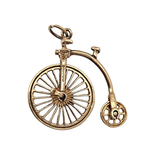 9ct 375 Yellow Gold Articulated Penny Farthing Charm 1971 L 2.0 cm 2.1 g.