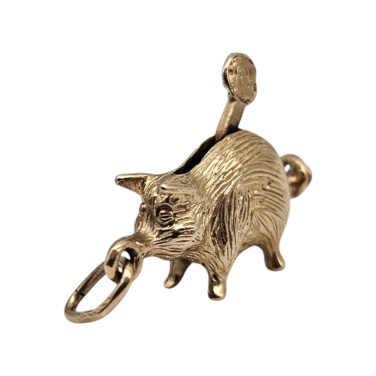 Unusual 9ct 375 Yellow Gold Piggy Bank Articulated Charm c.1966