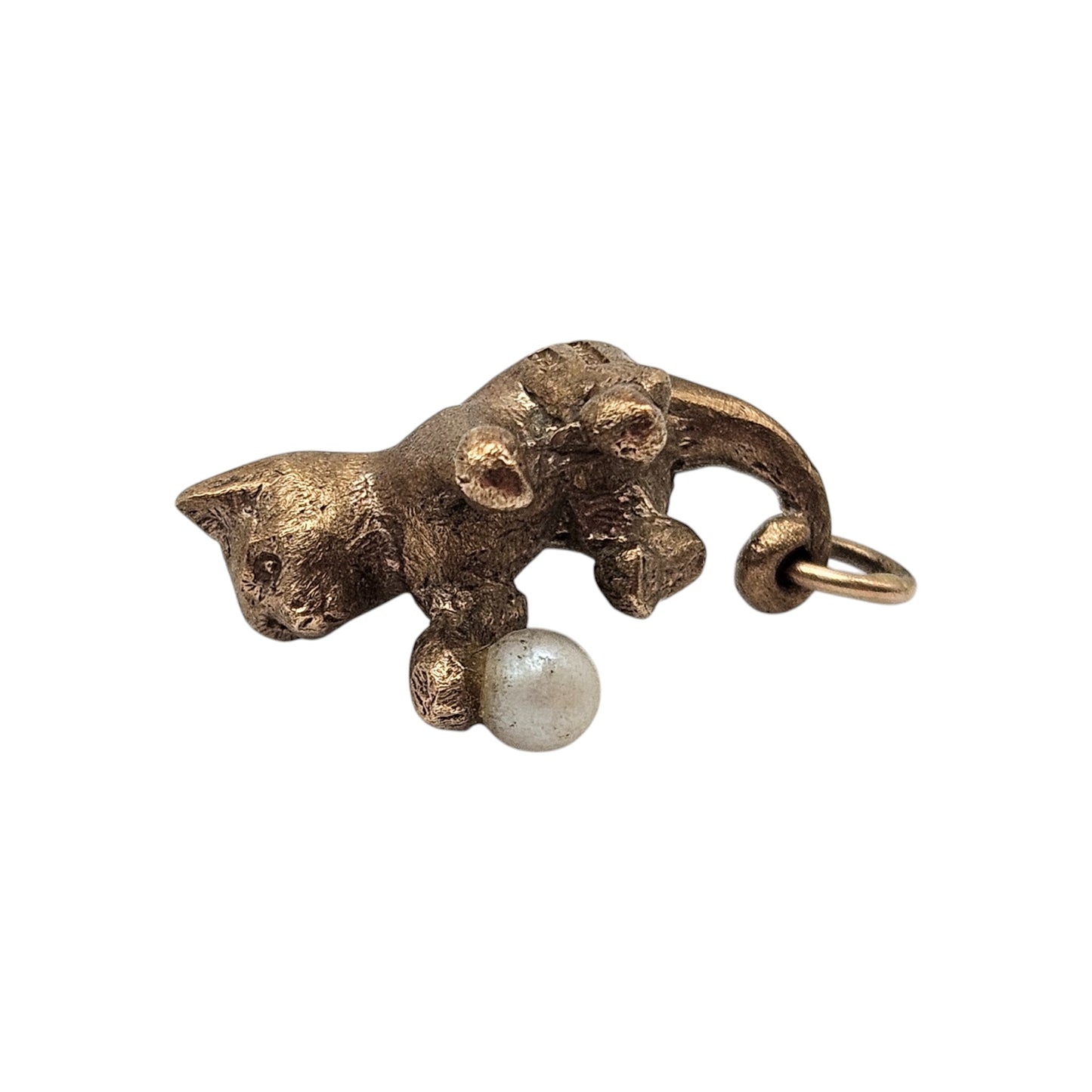 Heavy 9ct 375 Yellow Gold Playful Cat Charm 1966 L 2.1 cm 6.8 g.