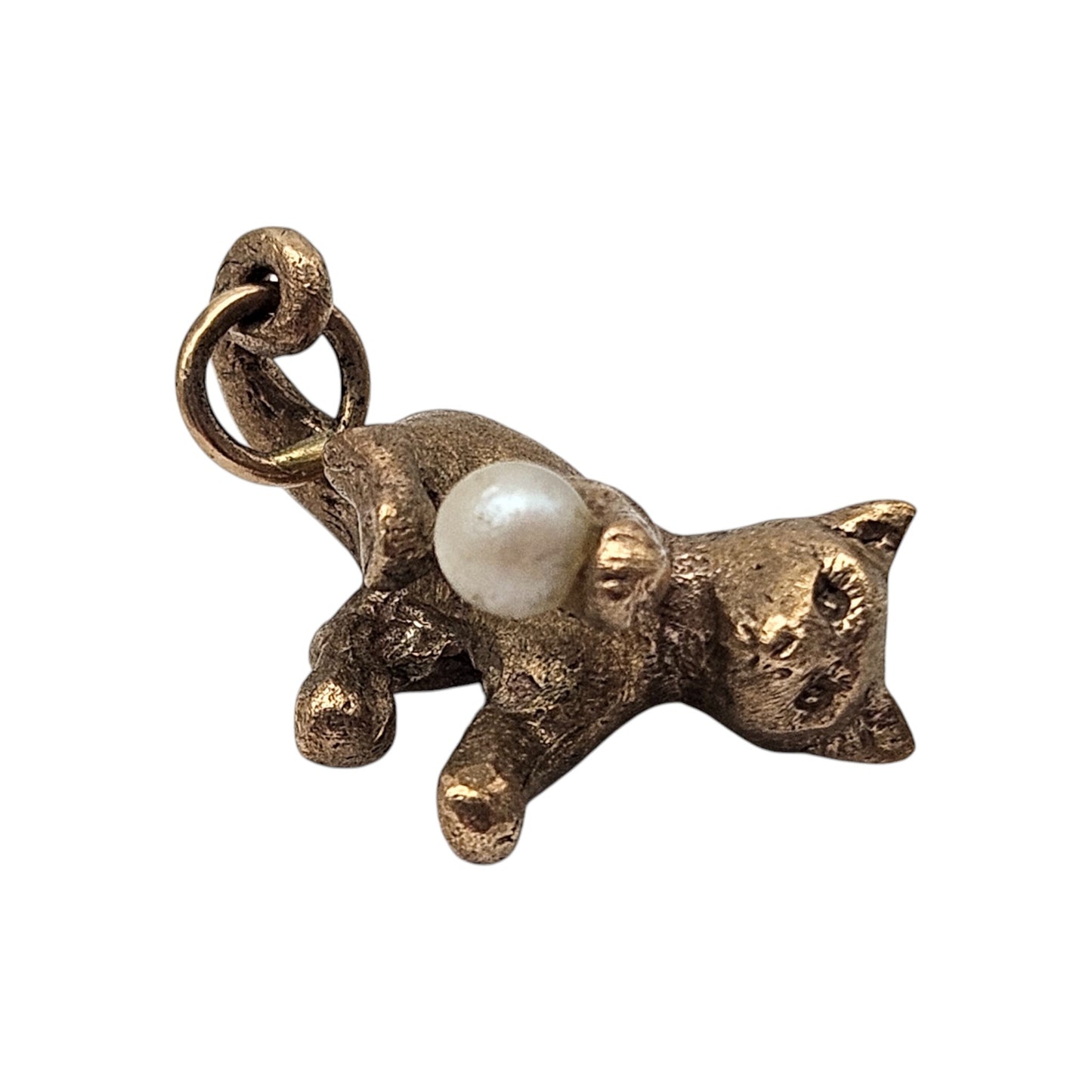 Heavy 9ct 375 Yellow Gold Playful Cat Charm 1966 L 2.1 cm 6.8 g.