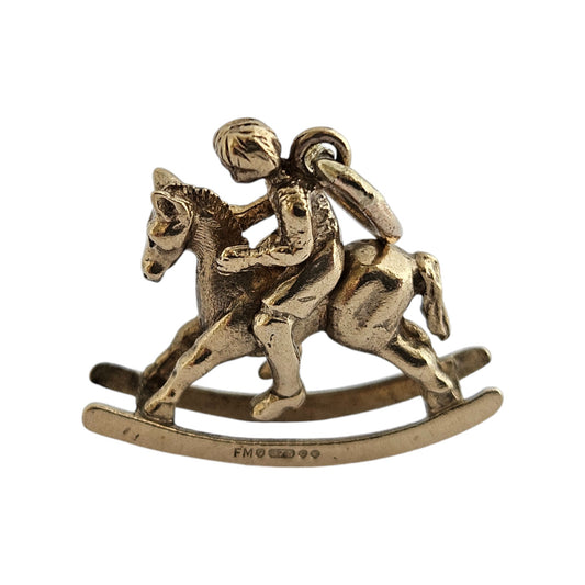 9ct 375 Yellow Gold Rocking Horse Articulated Charm 1969 L 2.2 cm 4.7 g