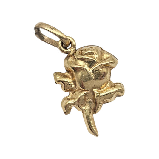 9ct 375 Yellow Gold Rose Charm L 1.4 cm 0.8 g.